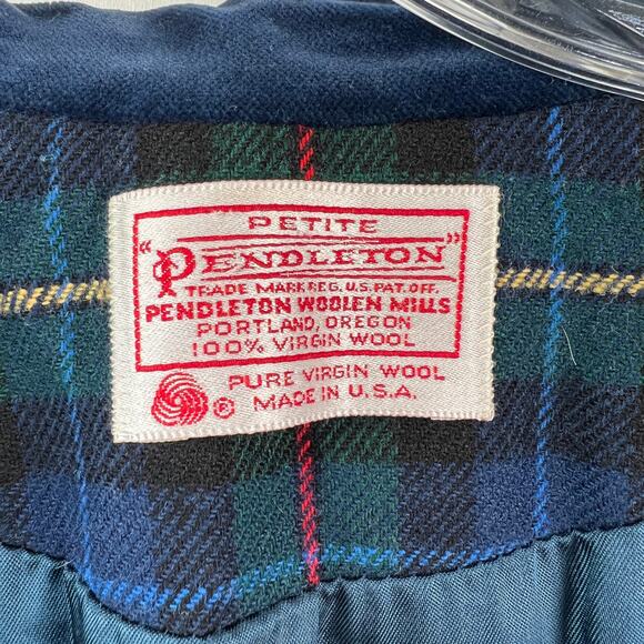 Pendleton Plaid Blazer Tuxedo Style Wool Velvet Trim Blue Jacket Tartan Punk - Picture 3 of 9